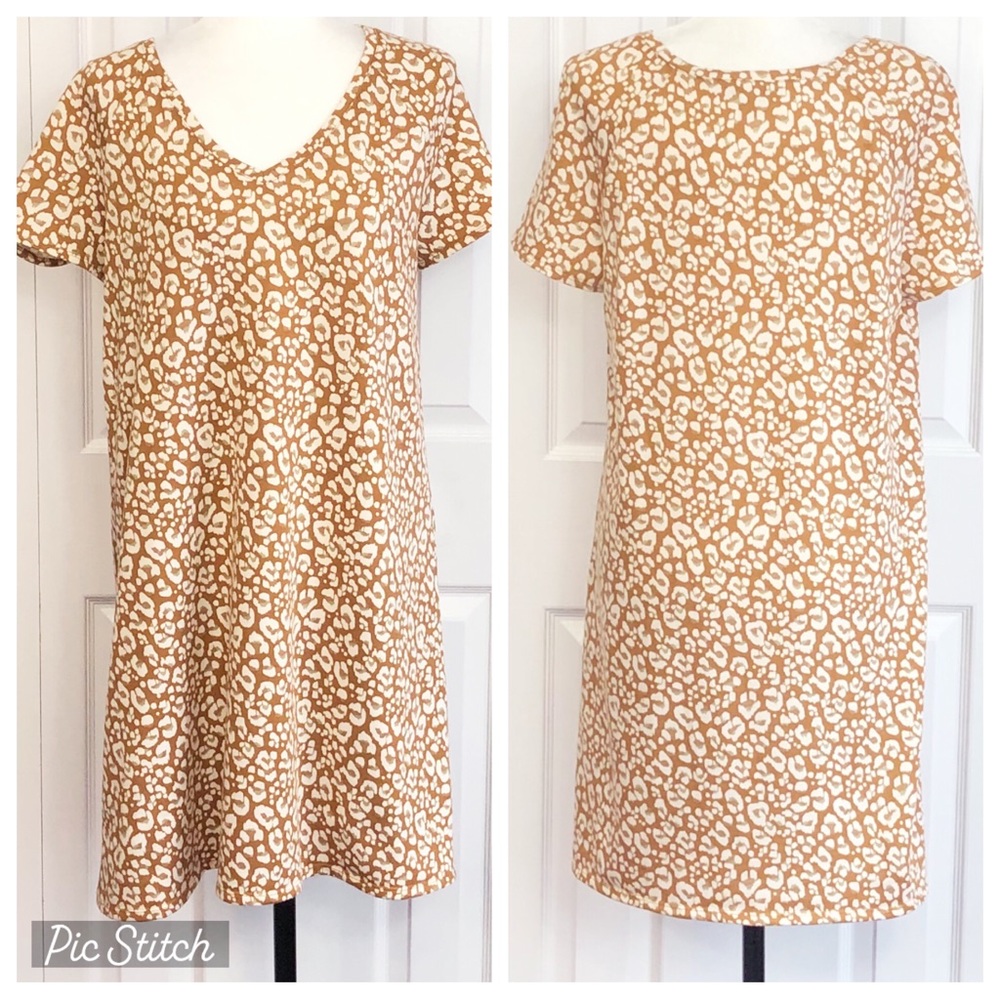 Nine West Comfy Soft Knit Leopard Animal Print Mini Shift Dress Large
